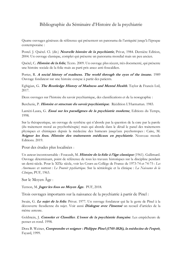 Lire la suite à propos de l’article Séminaire d&rsquo;Histoire de la psychiatrie de Sainte-Anne 2020-2021